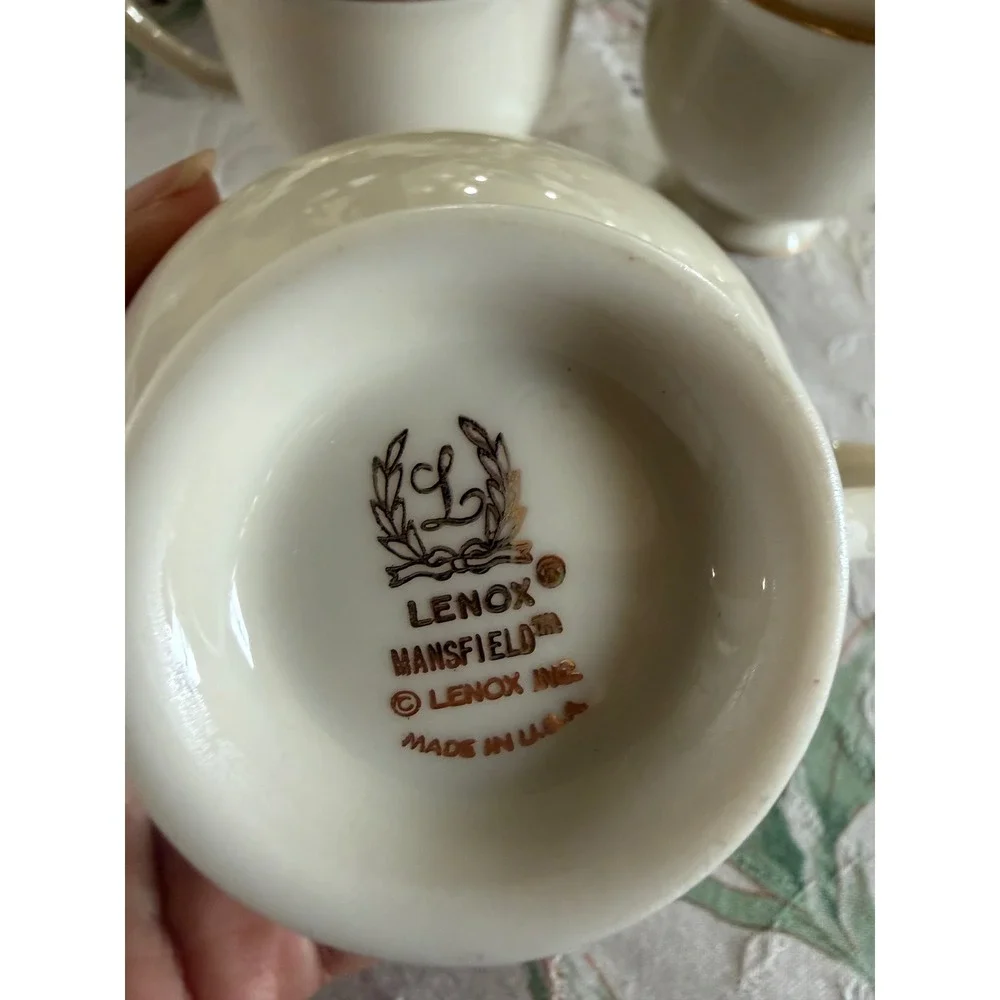 Lenox Mansfield Ivory Bone China Teacups Gold Trim Set of 4 Made in USA